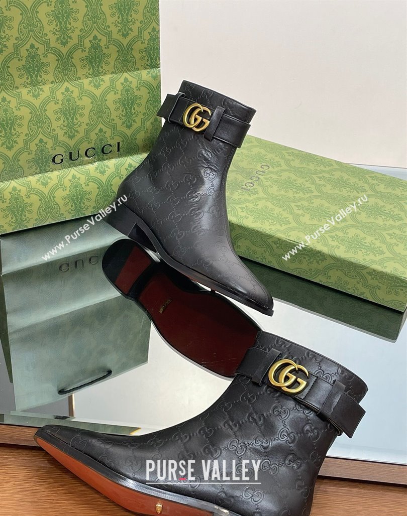 Gucci Black GG Leather Ankle Boots 3.5cm with Strap 2023 GG111701 (MD-231117024)