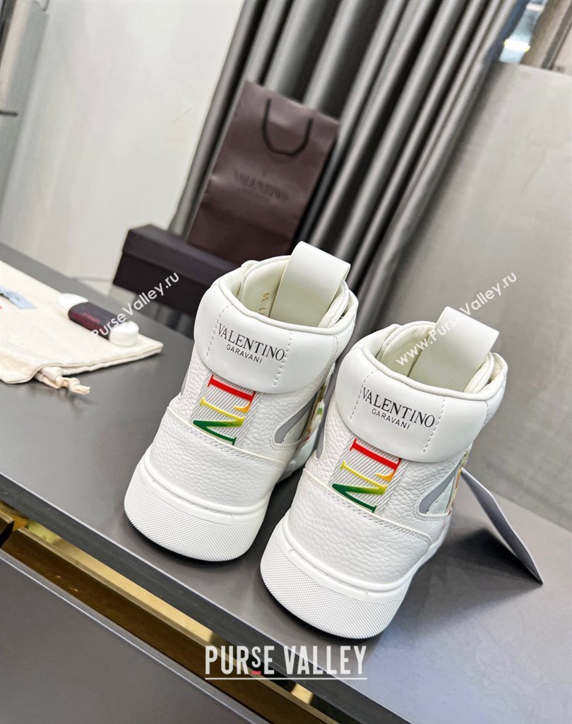 Valentino VL7N High Banded Calfskin and Mesh Sneakers White/Multicolor 2023 1121 (MD-231121138)