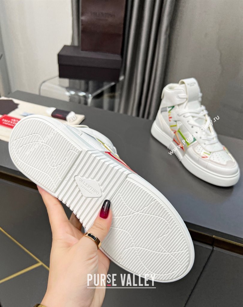 Valentino VL7N High Banded Calfskin and Mesh Sneakers White/Multicolor 2023 1121 (MD-231121138)