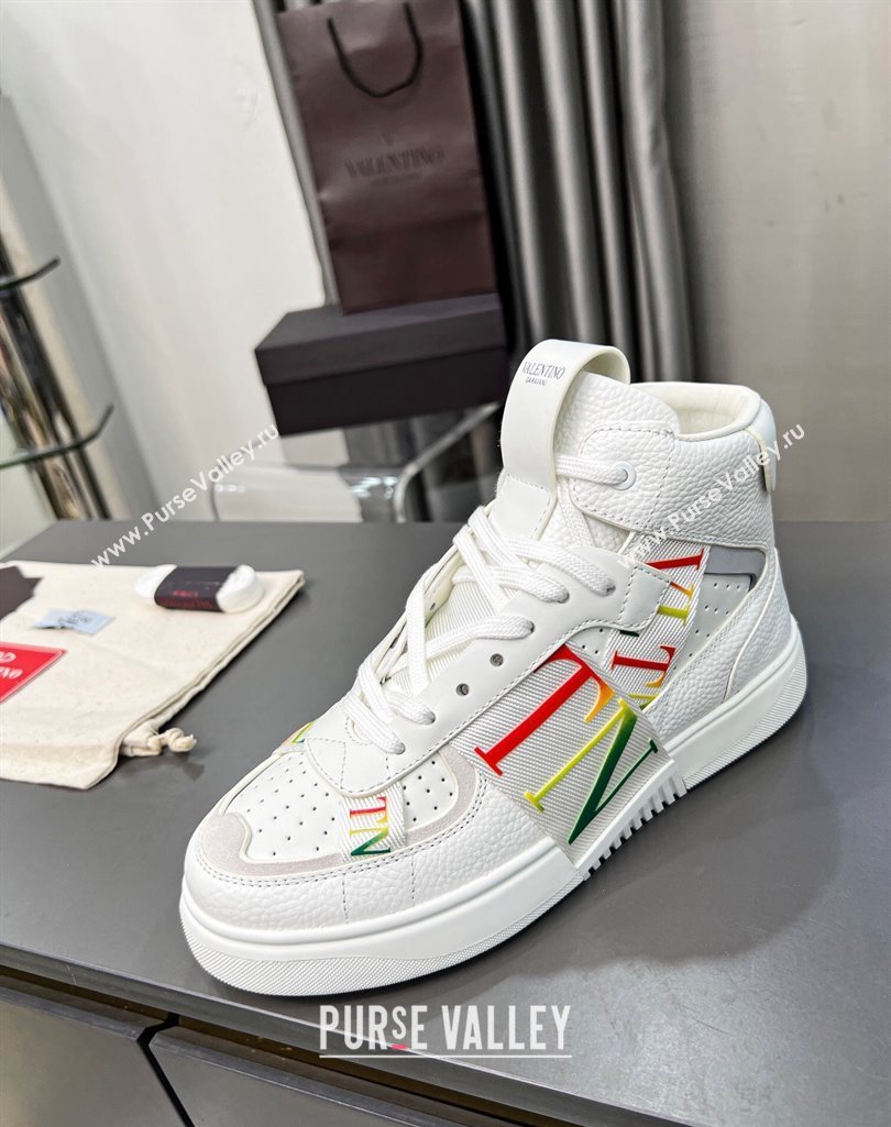 Valentino VL7N High Banded Calfskin and Mesh Sneakers White/Multicolor 2023 1121 (MD-231121138)