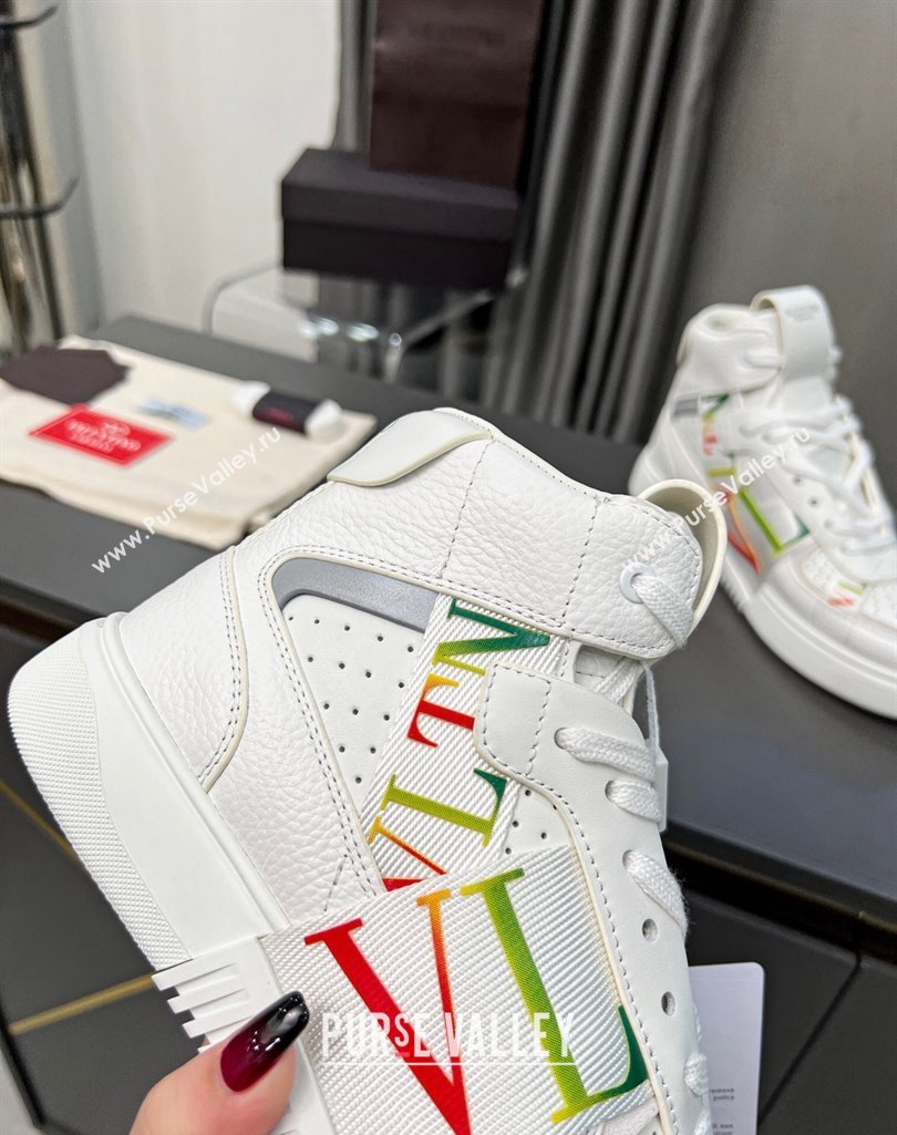 Valentino VL7N High Banded Calfskin and Mesh Sneakers White/Multicolor 2023 1121 (MD-231121138)