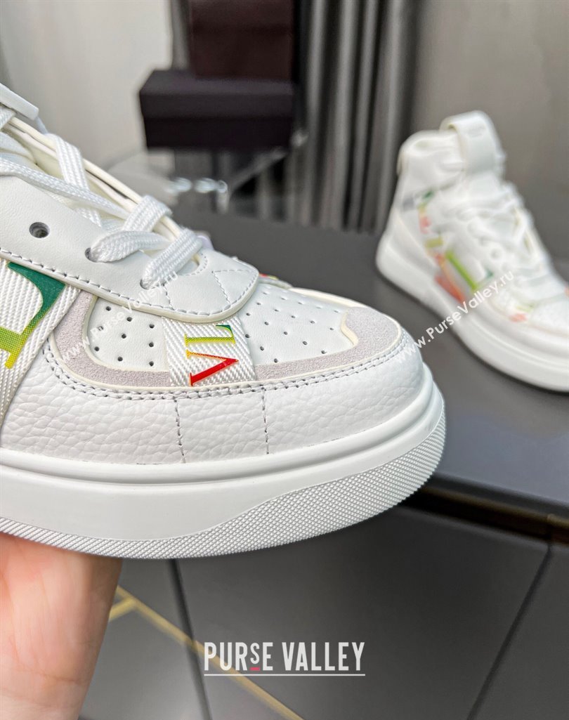 Valentino VL7N High Banded Calfskin and Mesh Sneakers White/Multicolor 2023 1121 (MD-231121138)