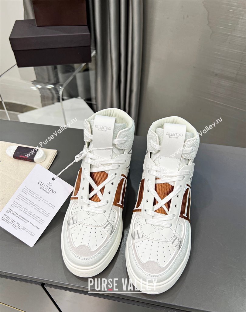 Valentino VL7N High Banded Calfskin and Mesh Sneakers White/Brown 2023 1121 (MD-231121139)