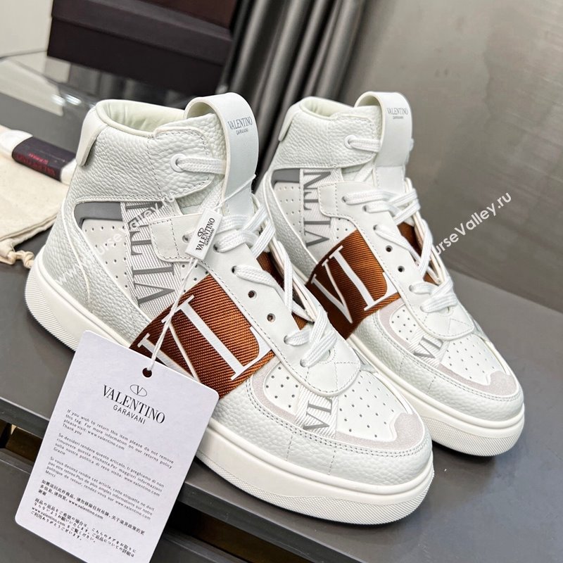 Valentino VL7N High Banded Calfskin and Mesh Sneakers White/Brown 2023 1121 (MD-231121139)