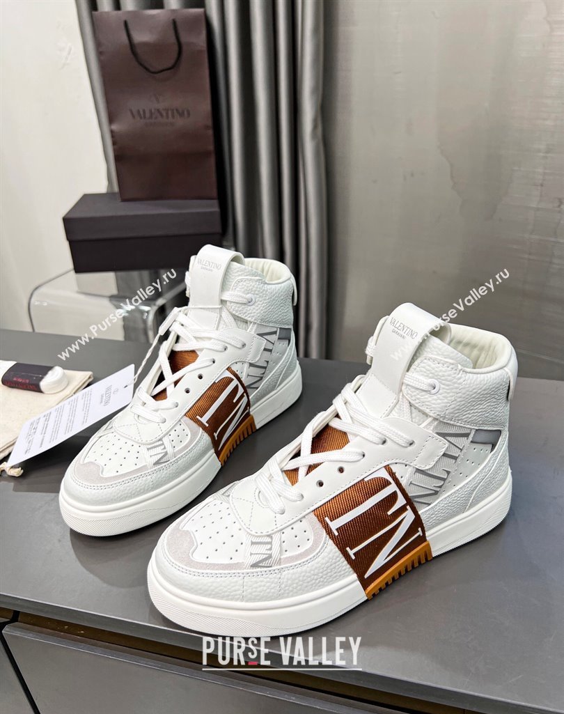 Valentino VL7N High Banded Calfskin and Mesh Sneakers White/Brown 2023 1121 (MD-231121139)