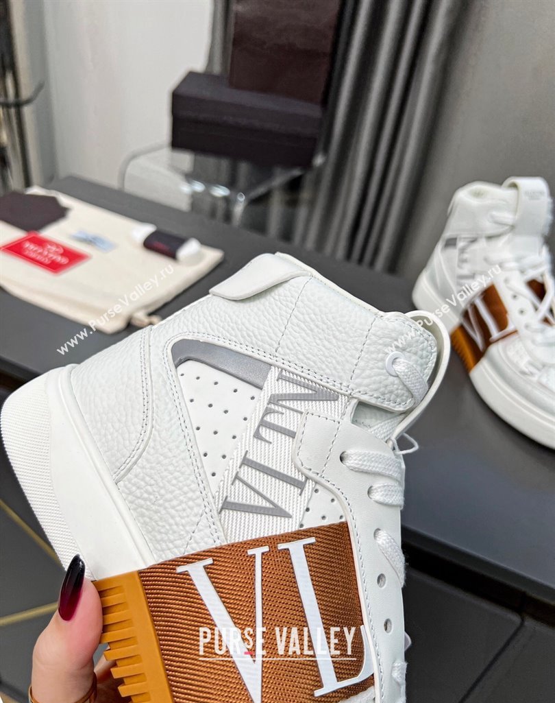 Valentino VL7N High Banded Calfskin and Mesh Sneakers White/Brown 2023 1121 (MD-231121139)