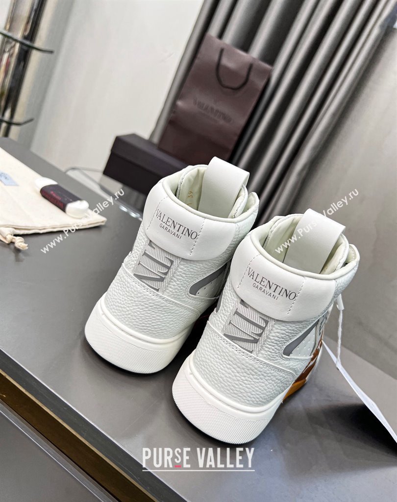 Valentino VL7N High Banded Calfskin and Mesh Sneakers White/Brown 2023 1121 (MD-231121139)