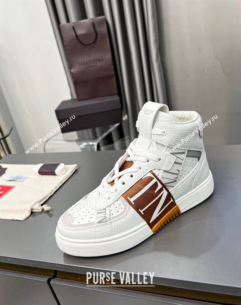 Valentino VL7N High Banded Calfskin and Mesh Sneakers White/Brown 2023 1121 (MD-231121139)