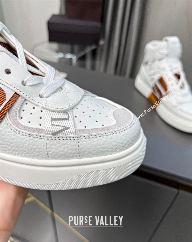 Valentino VL7N High Banded Calfskin and Mesh Sneakers White/Brown 2023 1121 (MD-231121139)