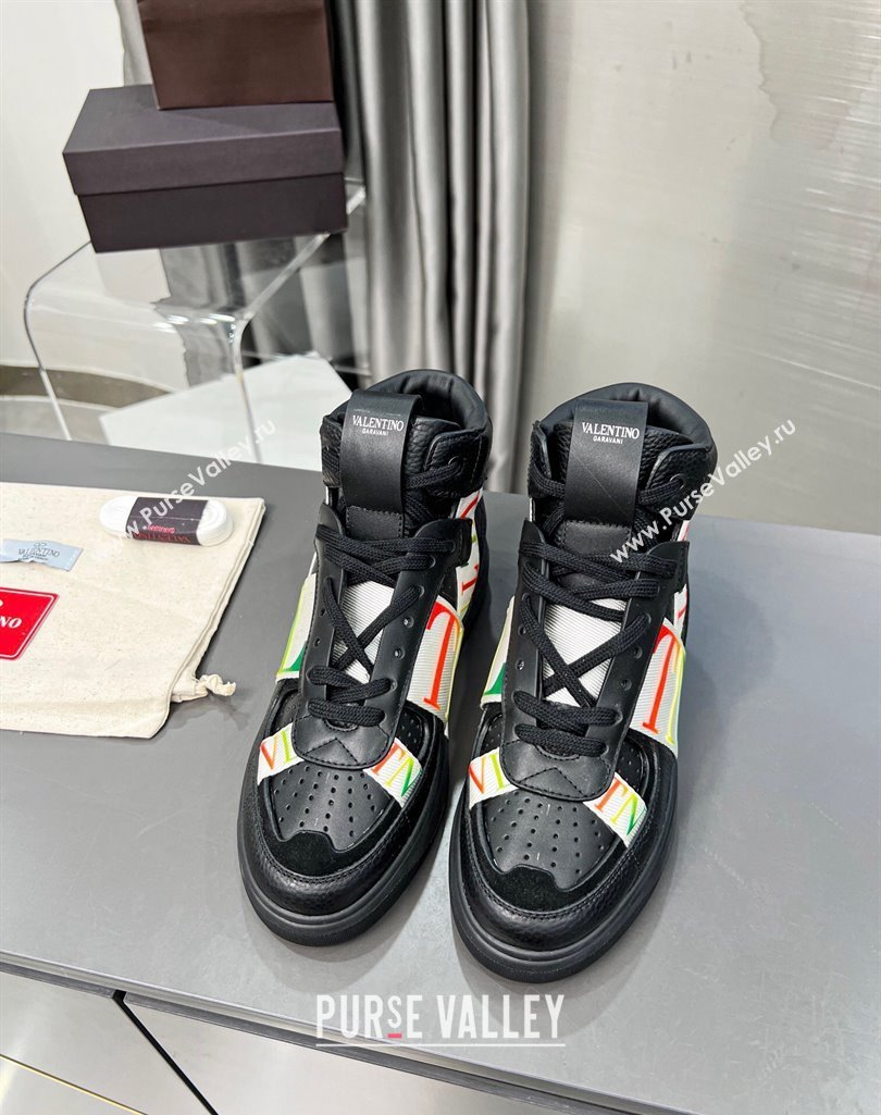 Valentino VL7N High Banded Calfskin and Mesh Sneakers Black/Multicolor 2023 1121 (MD-231121140)