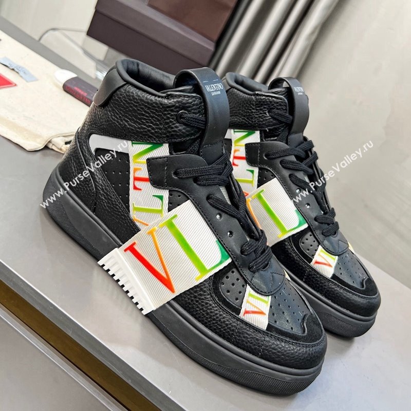 Valentino VL7N High Banded Calfskin and Mesh Sneakers Black/Multicolor 2023 1121 (MD-231121140)