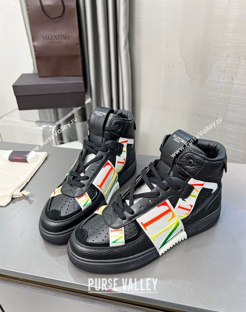 Valentino VL7N High Banded Calfskin and Mesh Sneakers Black/Multicolor 2023 1121 (MD-231121140)