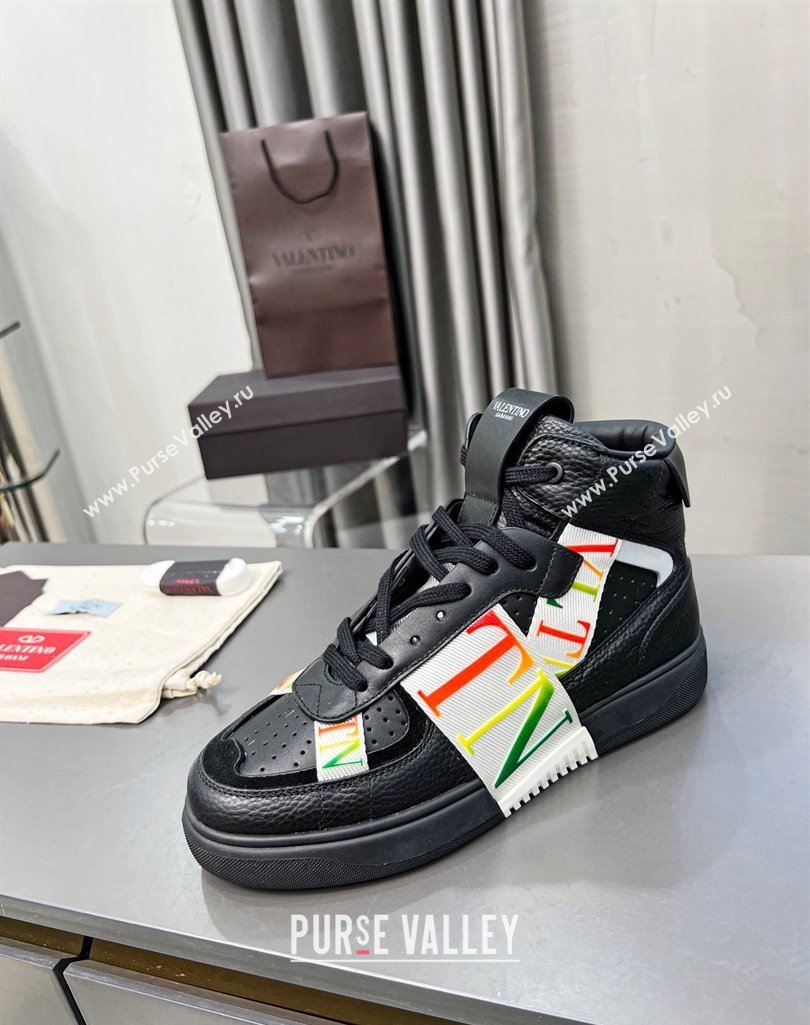 Valentino VL7N High Banded Calfskin and Mesh Sneakers Black/Multicolor 2023 1121 (MD-231121140)