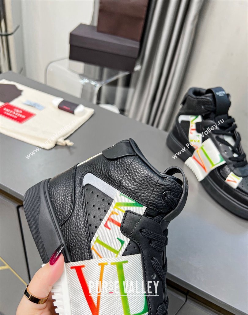 Valentino VL7N High Banded Calfskin and Mesh Sneakers Black/Multicolor 2023 1121 (MD-231121140)