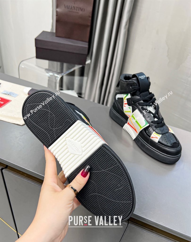 Valentino VL7N High Banded Calfskin and Mesh Sneakers Black/Multicolor 2023 1121 (MD-231121140)