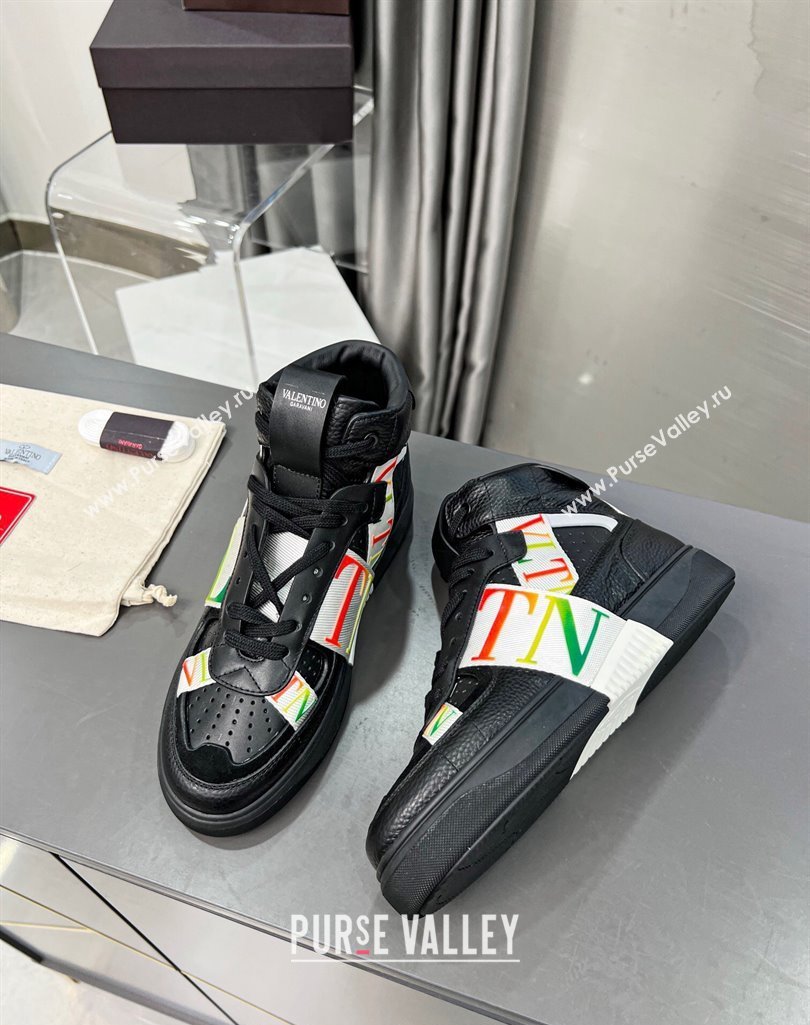 Valentino VL7N High Banded Calfskin and Mesh Sneakers Black/Multicolor 2023 1121 (MD-231121140)