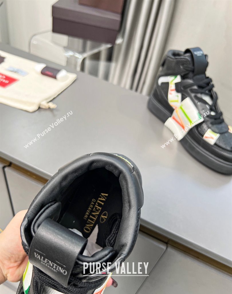 Valentino VL7N High Banded Calfskin and Mesh Sneakers Black/Multicolor 2023 1121 (MD-231121140)