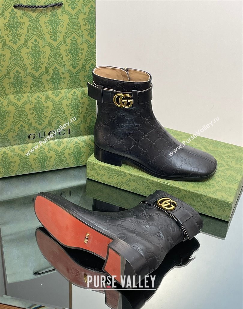 Gucci Black GG Leather Ankle Boots 3.5cm with Strap 2023 GG111701 (MD-231117024)