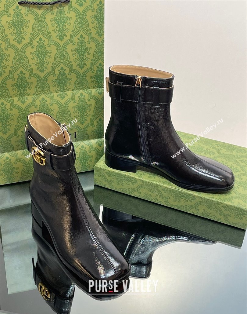 Gucci Black Patent Leather Ankle Boots 3.5cm with GG Strap 2023 GG111701 (MD-231117025)