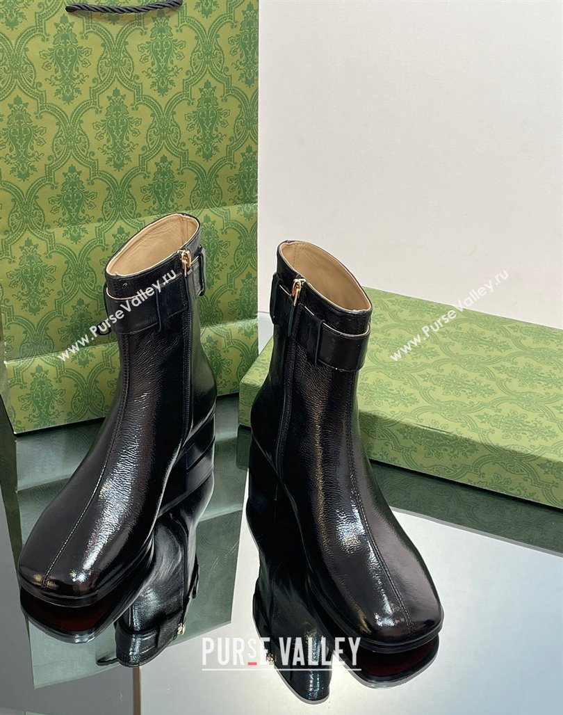 Gucci Black Patent Leather Ankle Boots 3.5cm with GG Strap 2023 GG111701 (MD-231117025)