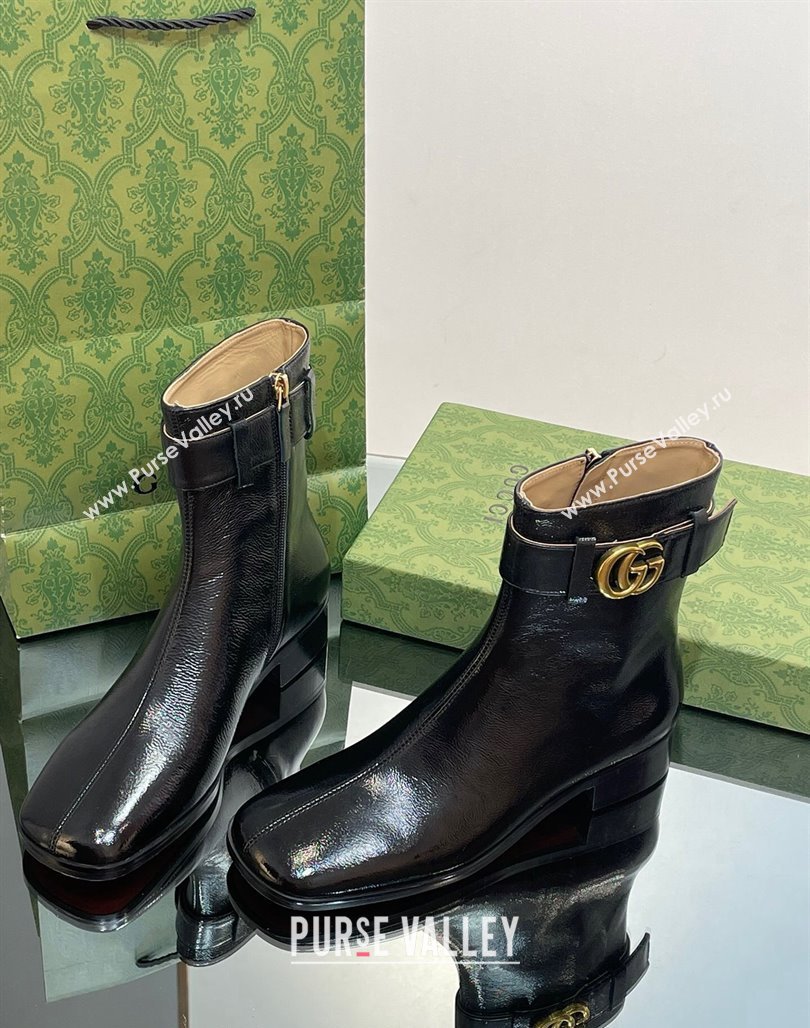 Gucci Black Patent Leather Ankle Boots 3.5cm with GG Strap 2023 GG111701 (MD-231117025)