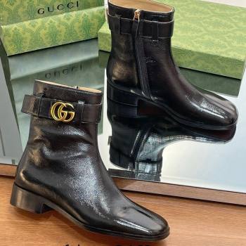 Gucci Black Patent Leather Ankle Boots 3.5cm with GG Strap 2023 GG111701 (MD-231117025)