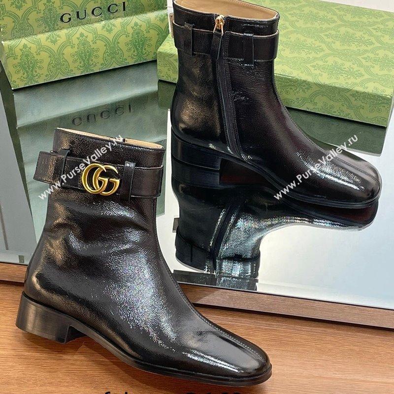 Gucci Black Patent Leather Ankle Boots 3.5cm with GG Strap 2023 GG111701 (MD-231117025)