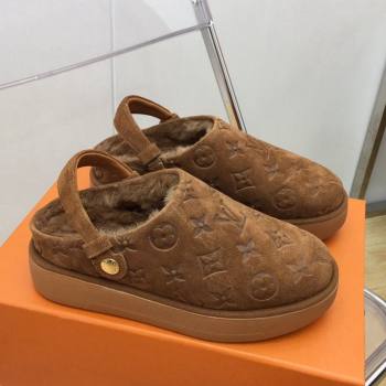 Louis Vuitton Lous Open Back Mules in Monogram Suede and Wool Brown 2023 (MD-231121027)