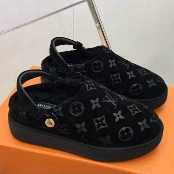 Louis Vuitton Lous Open Back Mules in Monogram Suede and Wool Black 2023 (MD-231121028)