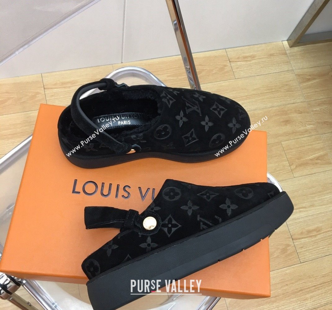 Louis Vuitton Lous Open Back Mules in Monogram Suede and Wool Black 2023 (MD-231121028)