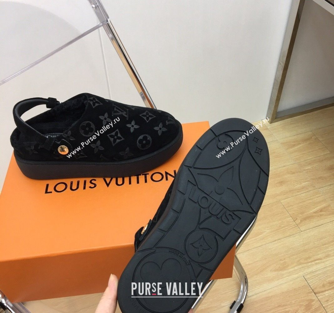 Louis Vuitton Lous Open Back Mules in Monogram Suede and Wool Black 2023 (MD-231121028)