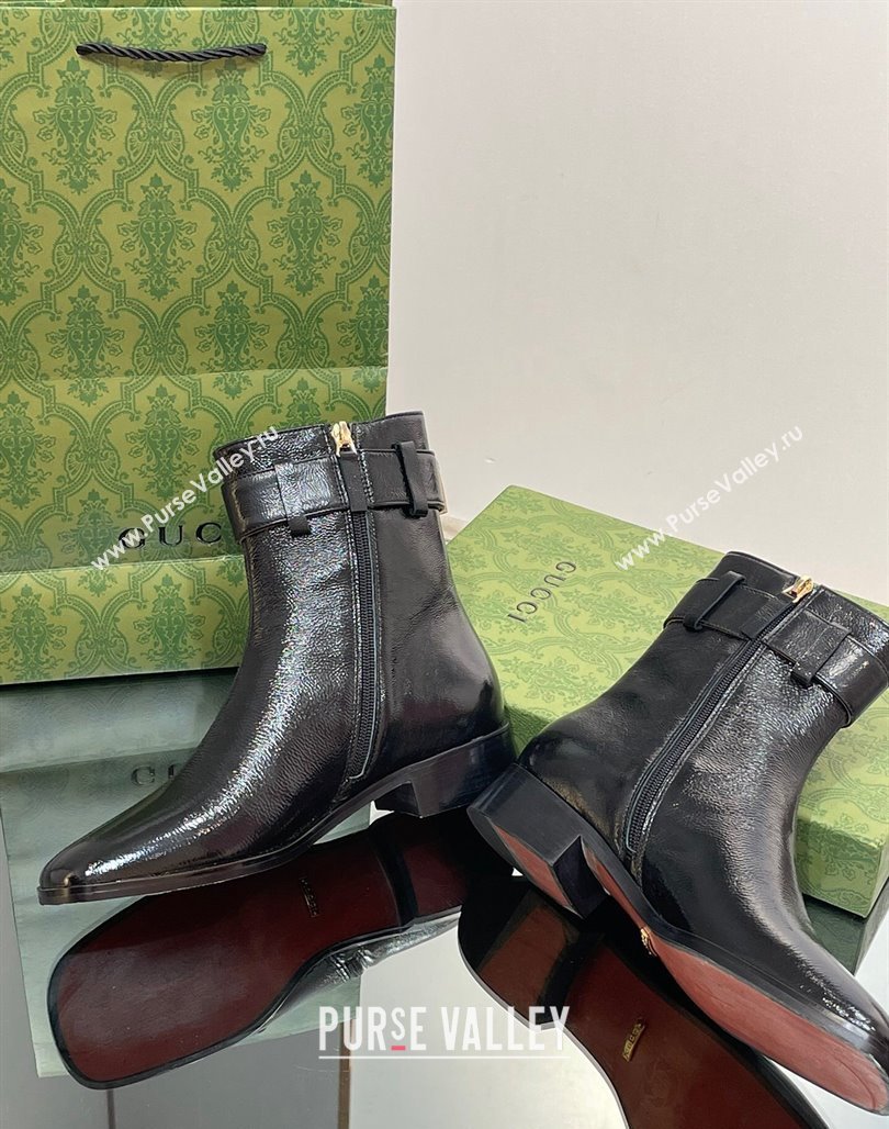 Gucci Black Patent Leather Ankle Boots 3.5cm with GG Strap 2023 GG111701 (MD-231117025)