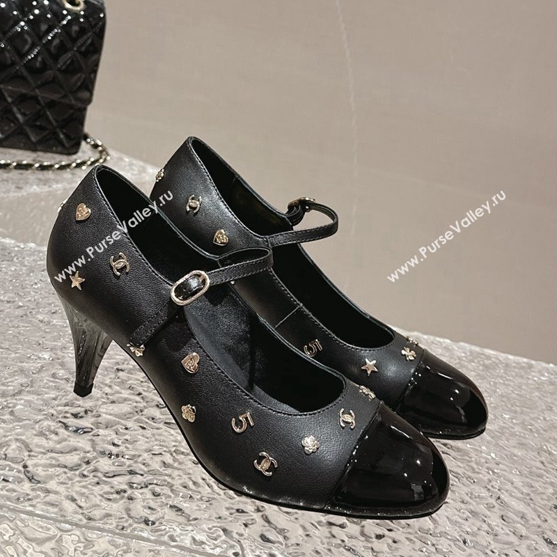 Chanel Lambskin Mary Janes Pumps with Logo Charm Black 2023 CH11211 (MD-231121064)