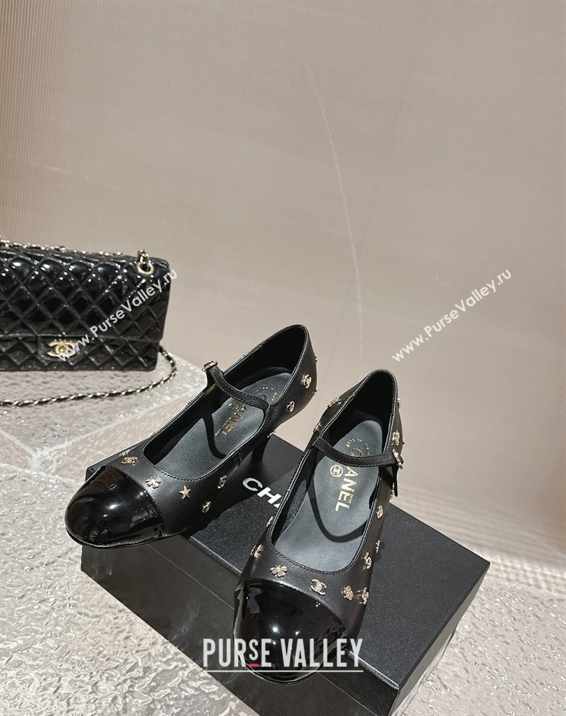 Chanel Lambskin Mary Janes Pumps with Logo Charm Black 2023 CH11211 (MD-231121064)