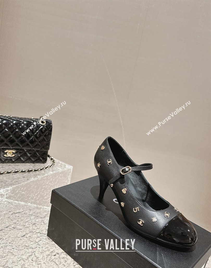 Chanel Lambskin Mary Janes Pumps with Logo Charm Black 2023 CH11211 (MD-231121064)