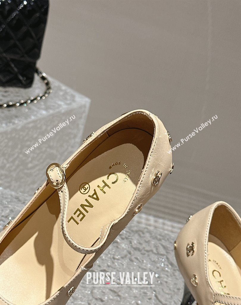 Chanel Lambskin Mary Janes Pumps with Logo Charm Beige 2023 CH11211 (MD-231121066)