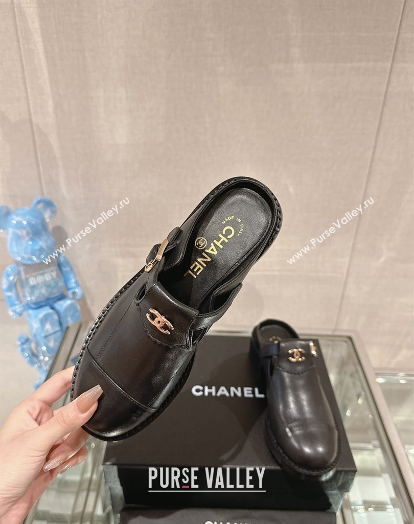 Chanel Calfskin Loafers Mules with Buckle Black 2023 CH101103 (MD-231121069)