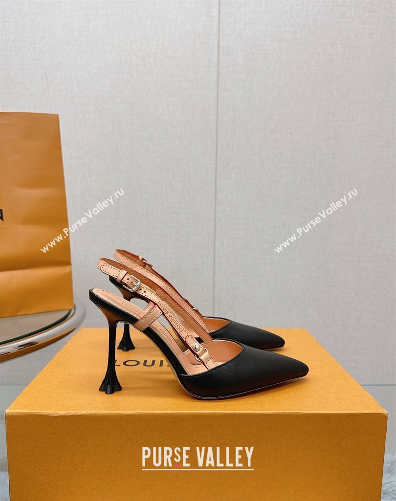 Louis Vuitton Blossom Slingback Pumps 9.5cm in Black Lambskin 2023 1ACAQX (MD-231121037)