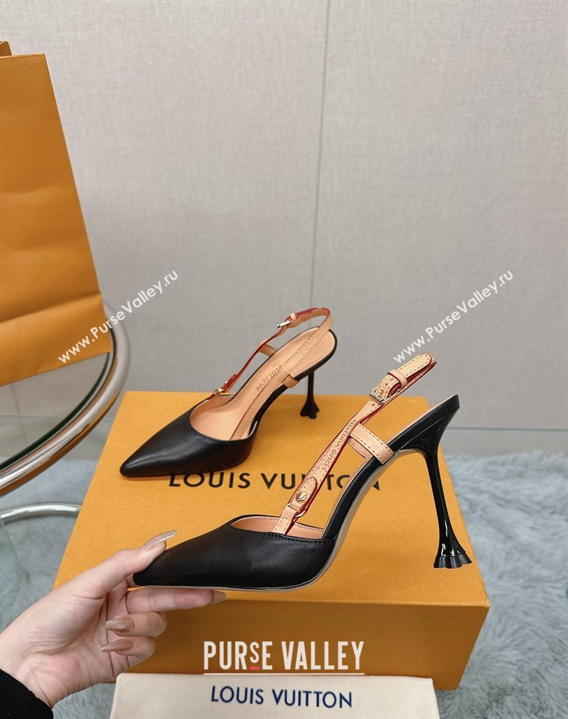 Louis Vuitton Blossom Slingback Pumps 9.5cm in Black Lambskin 2023 1ACAQX (MD-231121037)