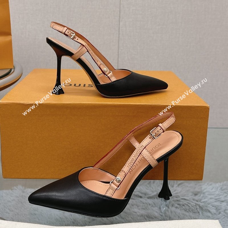 Louis Vuitton Blossom Slingback Pumps 9.5cm in Black Lambskin 2023 1ACAQX (MD-231121037)