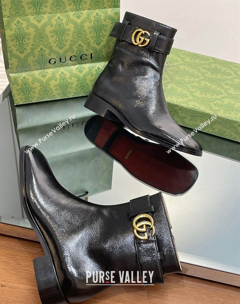 Gucci Black Patent Leather Ankle Boots 3.5cm with GG Strap 2023 GG111701 (MD-231117025)