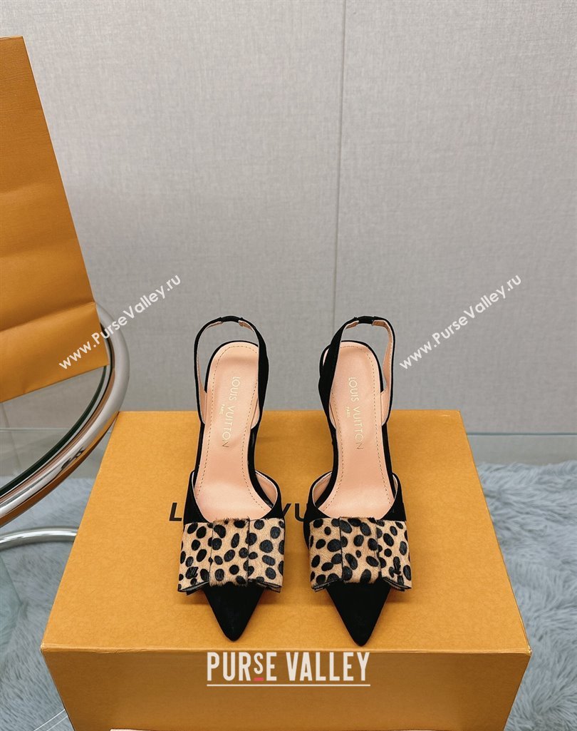 Louis Vuitton Blossom Slingback Pumps 9.5cm in Suede with Bow Black/leopard print 2023 1AC87L (MD-231121049)