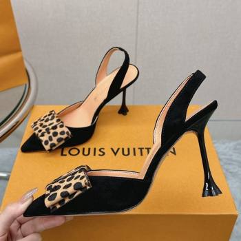 Louis Vuitton Blossom Slingback Pumps 9.5cm in Suede with Bow Black/leopard print 2023 1AC87L (MD-231121049)