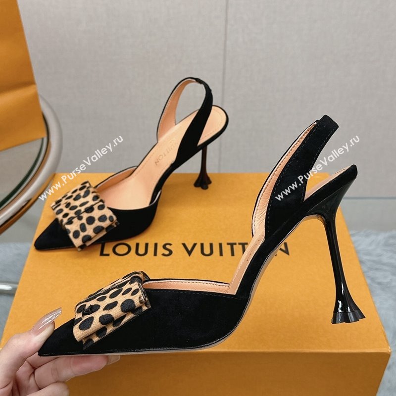 Louis Vuitton Blossom Slingback Pumps 9.5cm in Suede with Bow Black/leopard print 2023 1AC87L (MD-231121049)