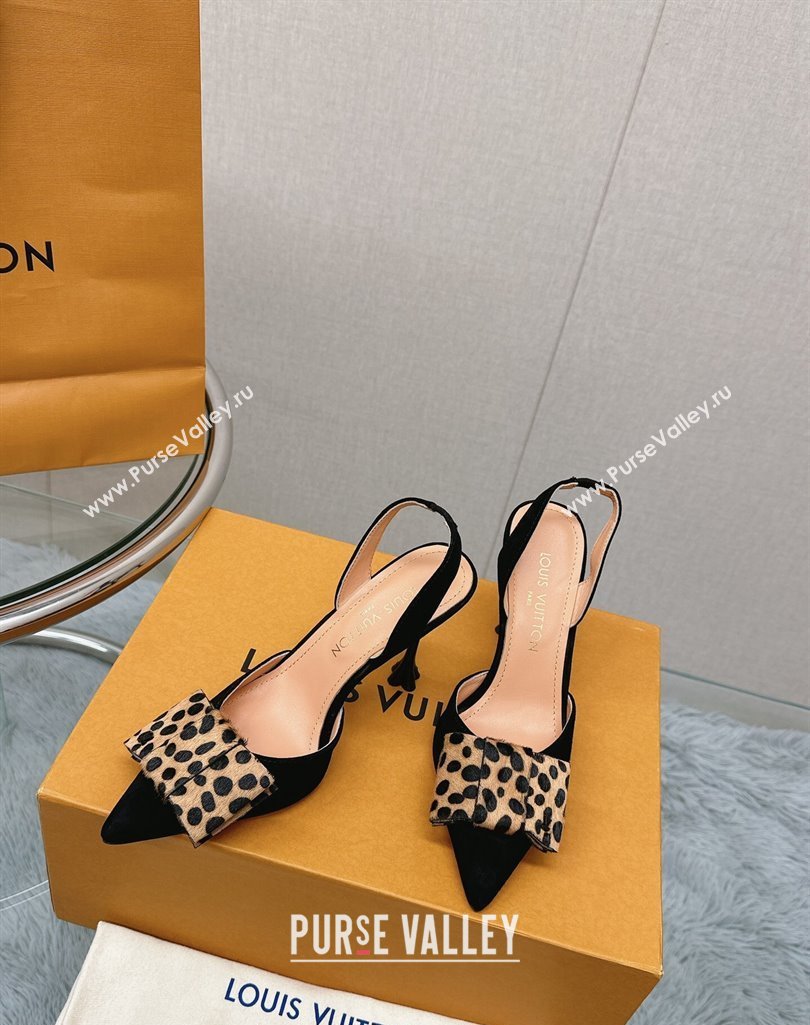 Louis Vuitton Blossom Slingback Pumps 9.5cm in Suede with Bow Black/leopard print 2023 1AC87L (MD-231121049)