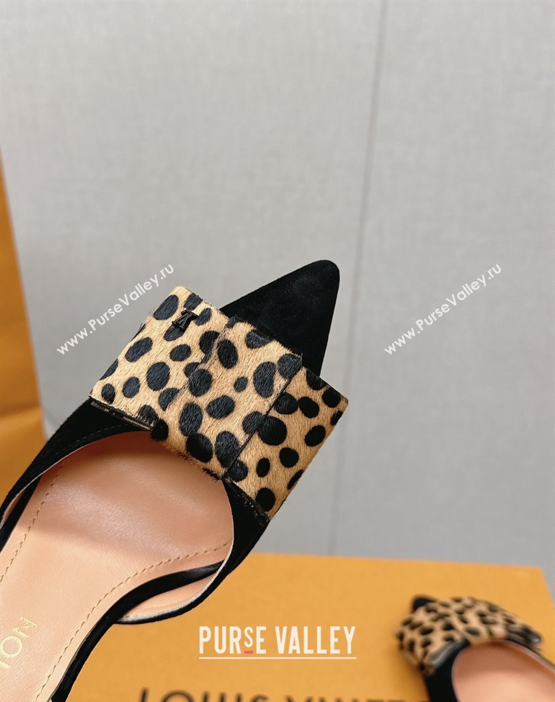 Louis Vuitton Blossom Slingback Pumps 9.5cm in Suede with Bow Black/leopard print 2023 1AC87L (MD-231121049)