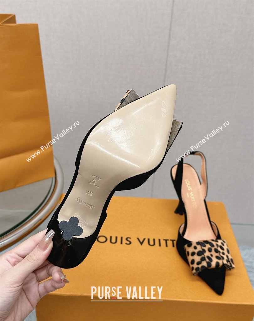 Louis Vuitton Blossom Slingback Pumps 9.5cm in Suede with Bow Black/leopard print 2023 1AC87L (MD-231121049)