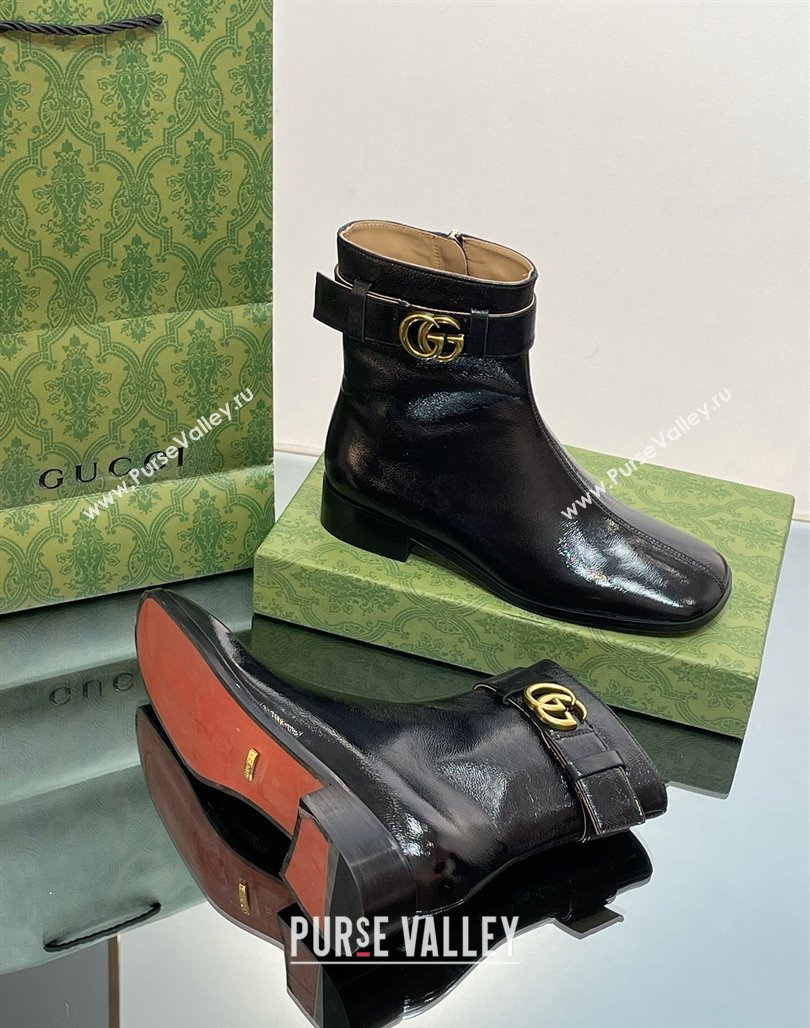 Gucci Black Patent Leather Ankle Boots 3.5cm with GG Strap 2023 GG111701 (MD-231117025)