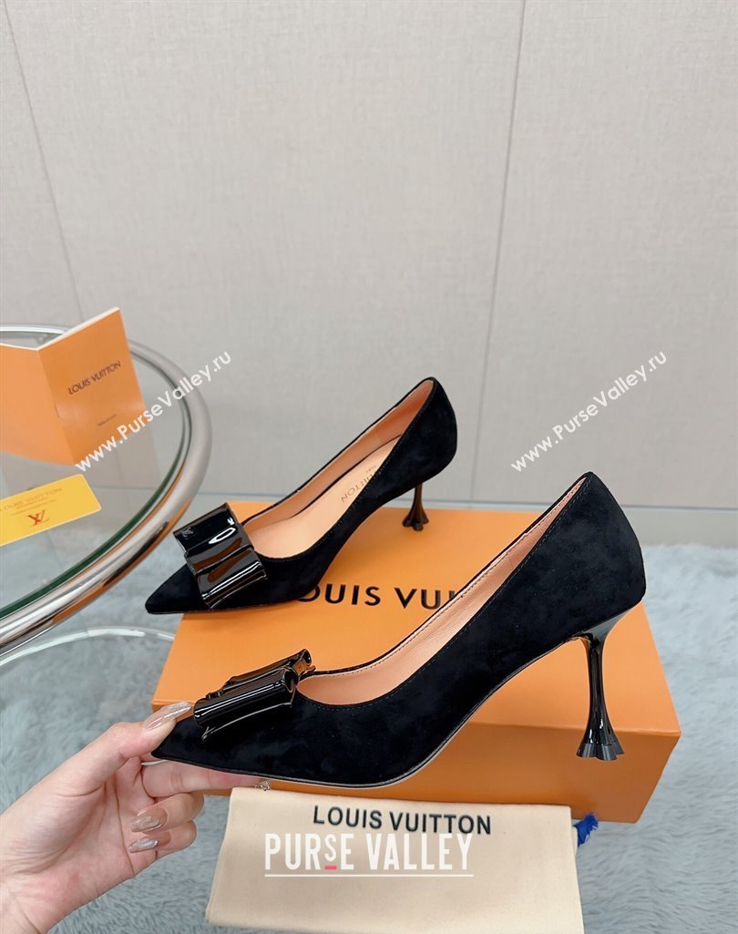 Louis Vuitton Blossom Pumps 7.5cm in Black Suede with Bow 2023 1AC84X (MD-231121052)