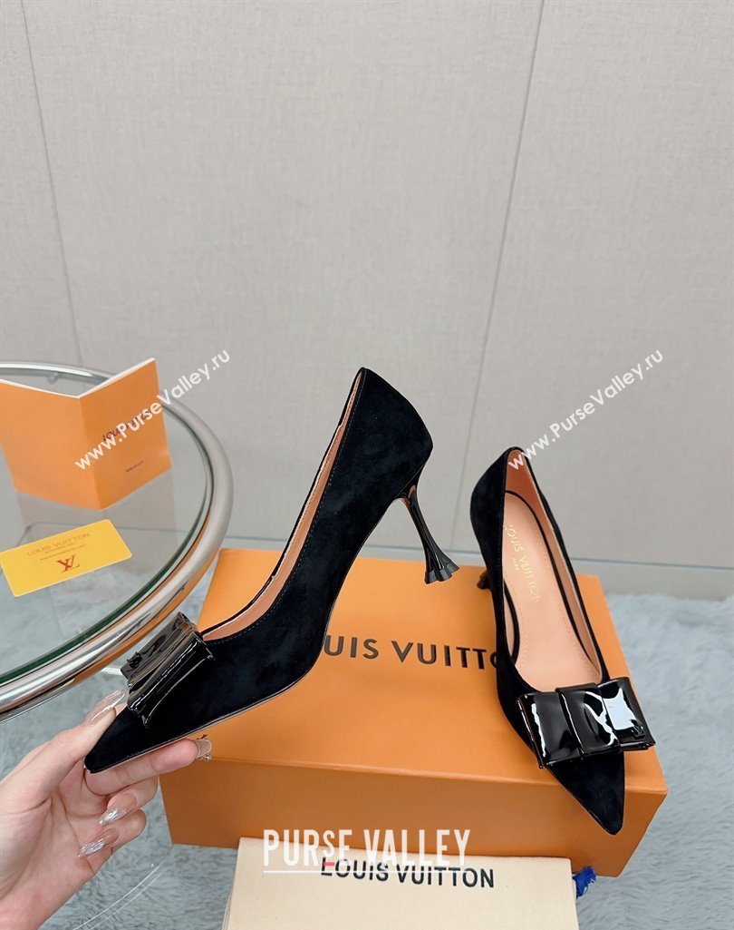 Louis Vuitton Blossom Pumps 7.5cm in Black Suede with Bow 2023 1AC84X (MD-231121052)